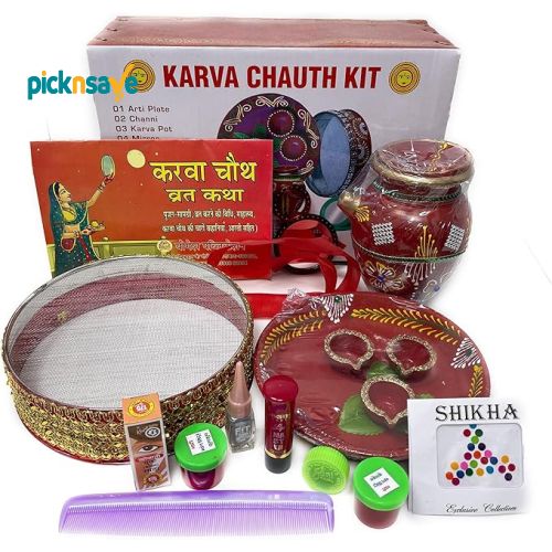 Karva Chauth Pooja Kit with Channi, Karwa, Sargi & Pooja Essentials 